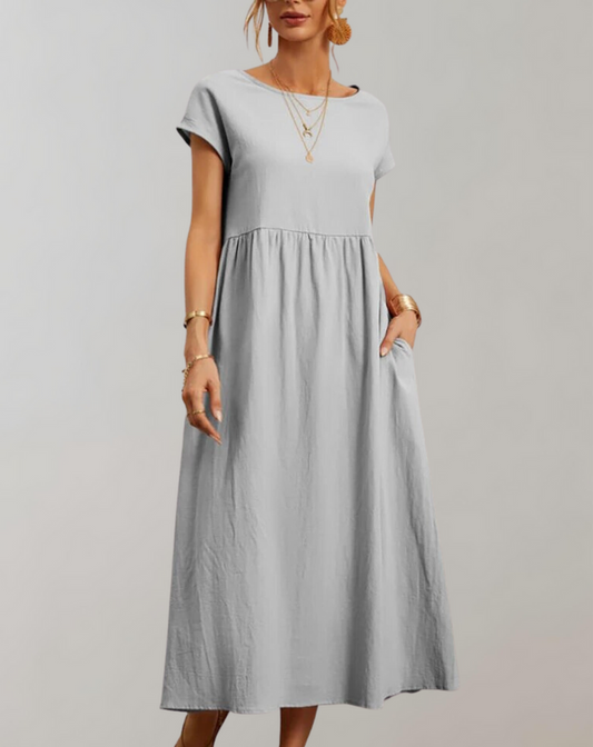 Women’s Easy to Wear Oval Neck Midi Dress with Pocket | Ideal for Spring/Summer