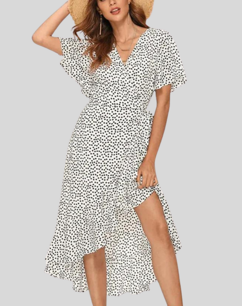 Vestido informal de verano cruzado para mujer con estampado de lunares | Ideal para primavera/verano