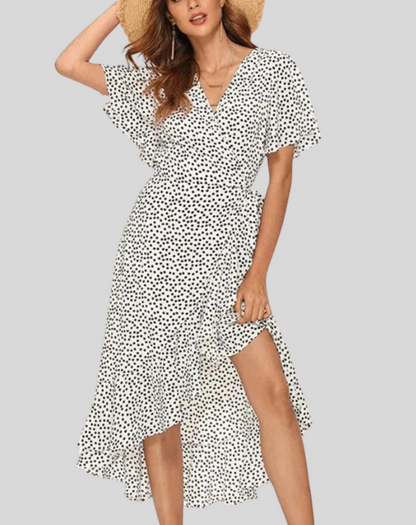 Vestido informal de verano cruzado para mujer con estampado de lunares | Ideal para primavera/verano