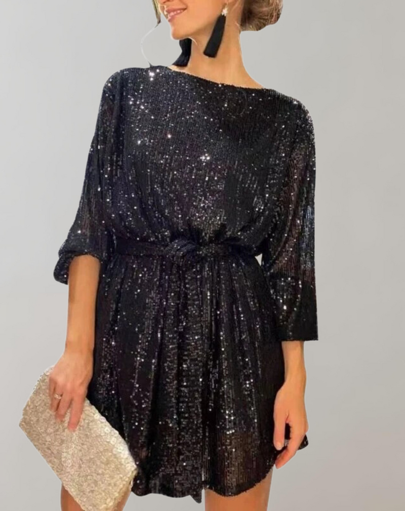 Elegante minivestido de lentejuelas con cintura ceñida para mujer | Ideal para primavera/verano