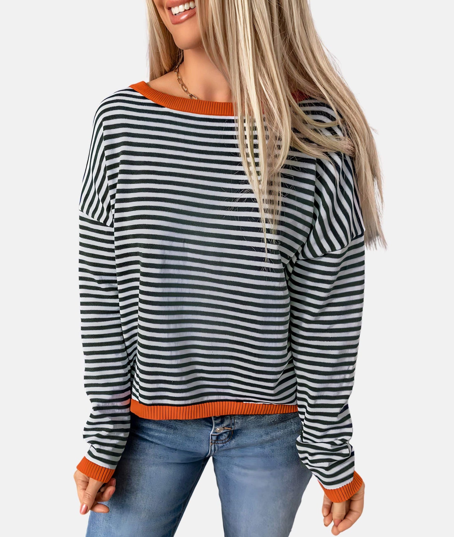 Lenore - Suéter de rayas con hombros caídos - Casual - Estilo moderno - Ropa de diario