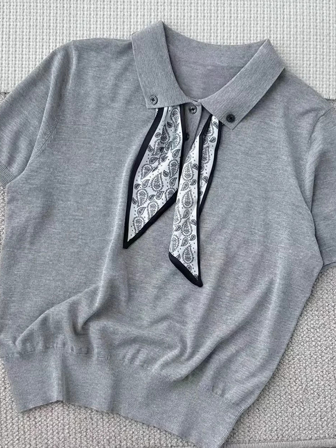 Maria Elegant Polo Collar Knitted Top-Navy Blue