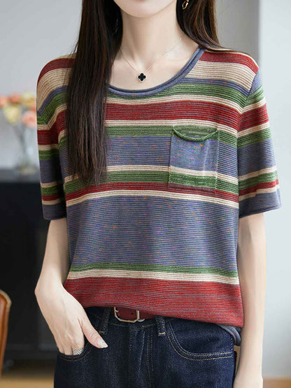 Sophie Retro Crew Neck Contrasted Striped Knitted Top