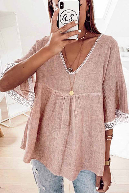 Lace Stitching Five-Point Sleeve Shirt