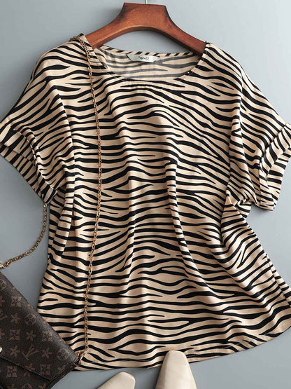 Valeria Loose Crew Neck Striped Chiffon Top