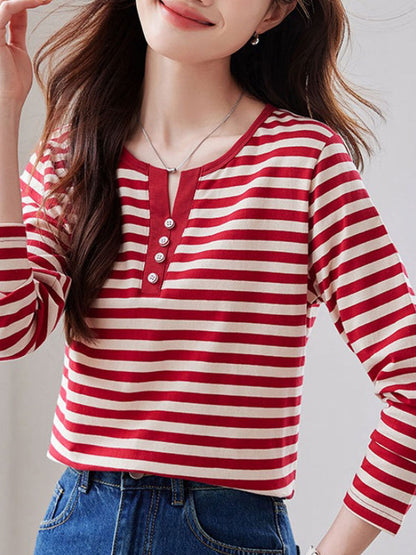 Jocelyn Casual Crew Neck Contrasted Color Striped Top