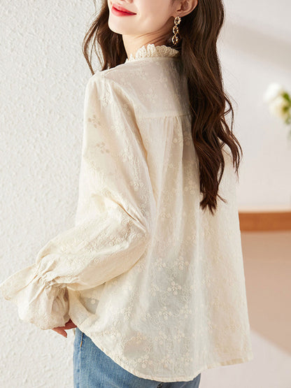 Molly Retro Flare Sleeve Lace Embroidered Shirt