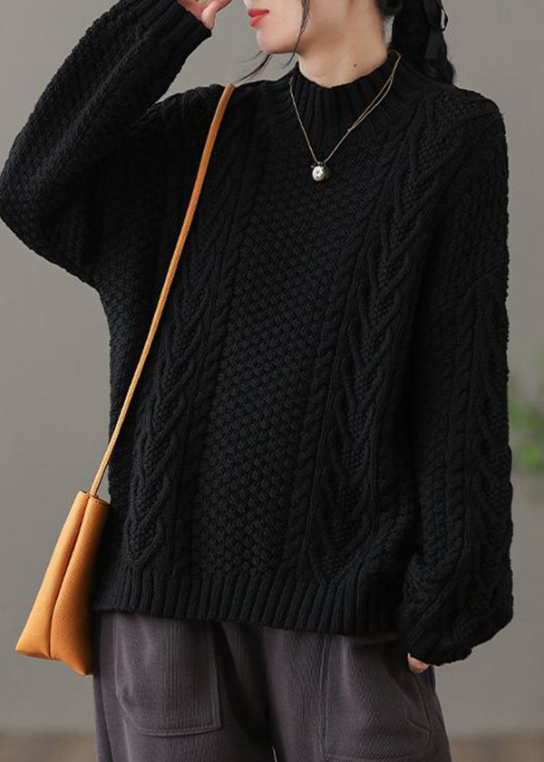 Jersey holgado de punto trenzado con cuello alto para mujer | Ideal para otoño/invierno