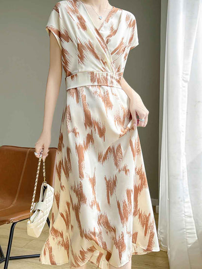 Jasmine Vacation V-Neck Belted Printed Dress
