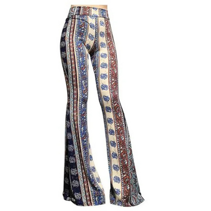 Women's Stretchy Boho Style High Waisted Flared Pants | Great for Casual Days