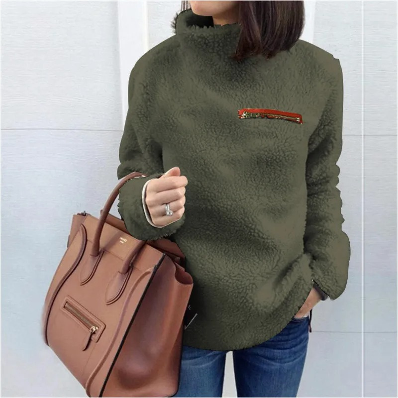Suéter polar de cuello alto para mujer con bolsillo con cremallera | Ideal para el invierno