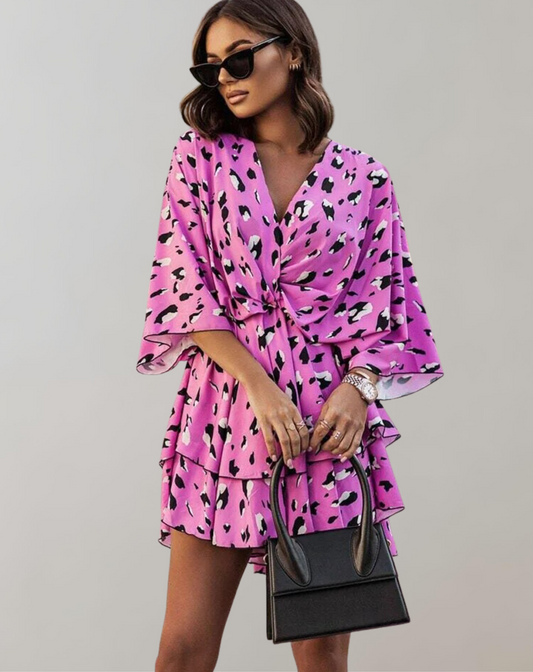 Vestido midi clásico con cuello en V y mangas murciélago para mujer | Ideal para primavera/verano