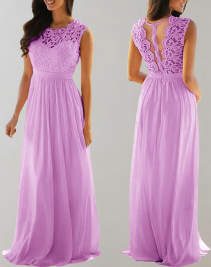 Vestido largo clásico para mujer con parte superior de encaje | Ideal para primavera/verano