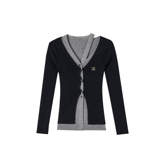 Elegant Black Knit Long Cardigan With Hollow Out Design