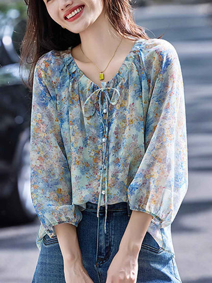 Kaitlyn Chic V-Neck Floral Chiffon Top