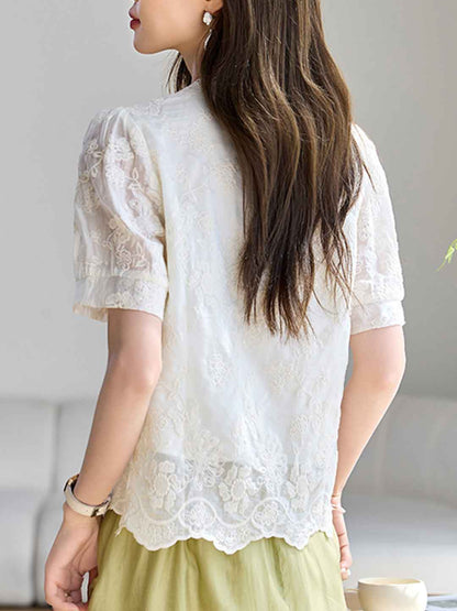 Jocelyn Retro V-Neck Patchwork Embroidered Top