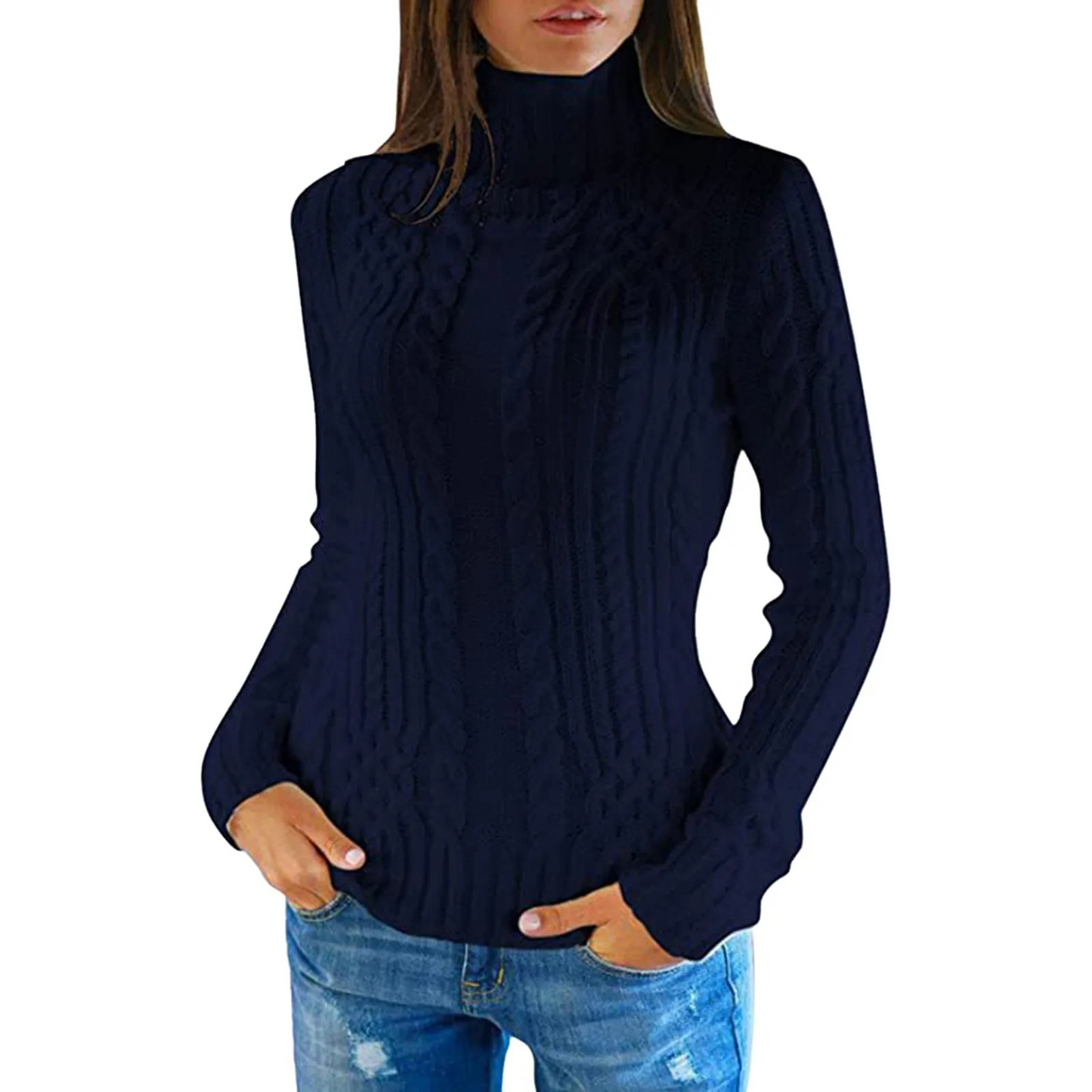 Jersey de cuello alto de punto trenzado suave para mujer | Ideal para otoño/invierno