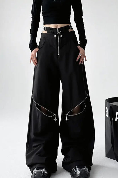 Loose Retro Cut Out Zipper Knee Pants