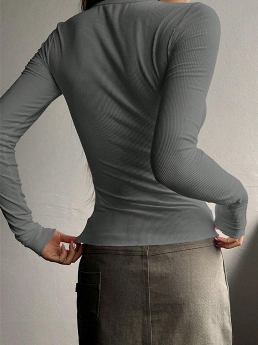 Pullover Button Long-sleeved T-shirt