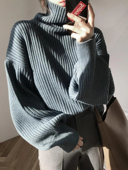 Jersey de cuello alto extragrande con forro grueso para mujer | Ideal para otoño/invierno