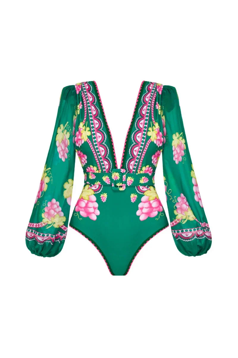 Conjunto de traje de baño de manga larga y falda corta