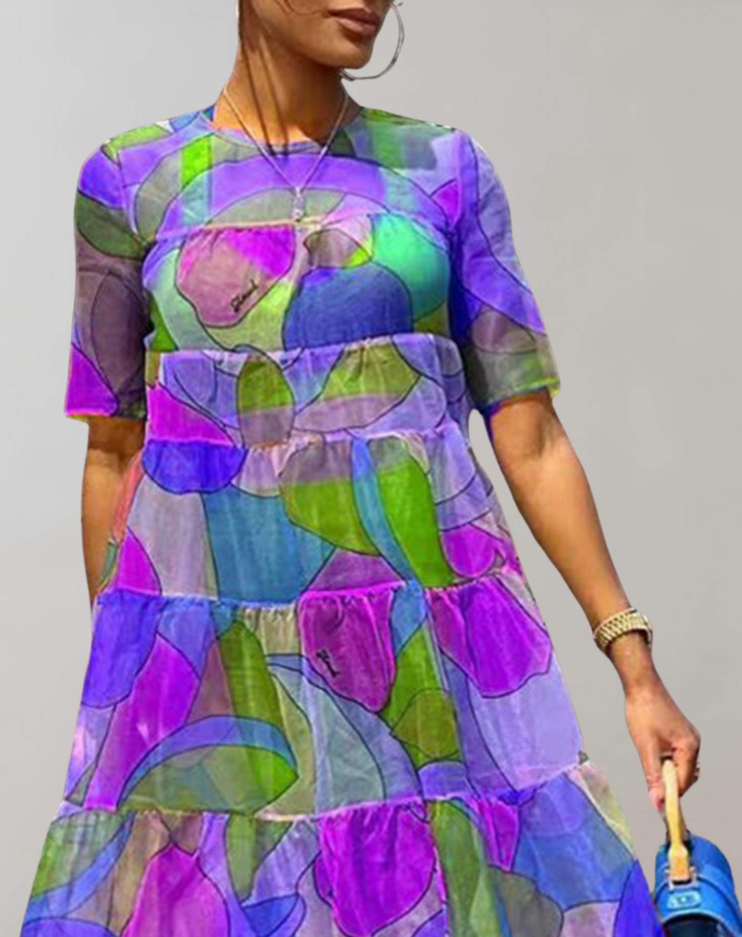 Vestido moderno de manga corta con estampado para mujer | Ideal para primavera/verano