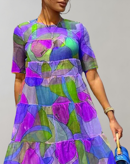 Vestido moderno de manga corta con estampado para mujer | Ideal para primavera/verano