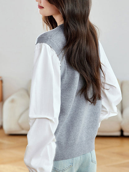 Mya Classic Crew Neck Paneled Knitted Top