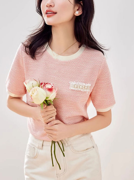 Layla Crew Neck Contrast Textured Knitted Top