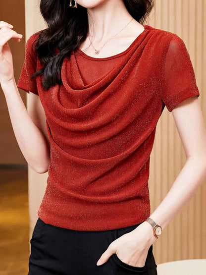 Jocelyn Classic Swing Collar Solid Color Mesh Top