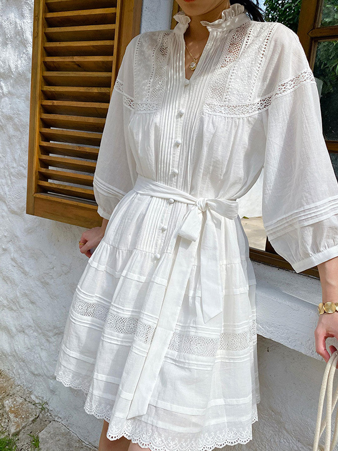 Maria Vacation V-neck Embroidered Dress