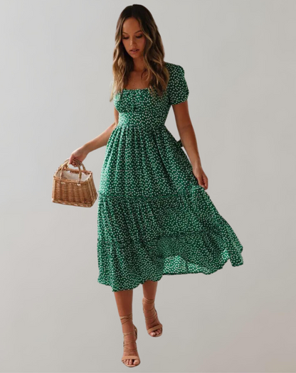 Vestido clásico de verano para mujer con escote cuadrado y estampado floral | Ideal para primavera/verano