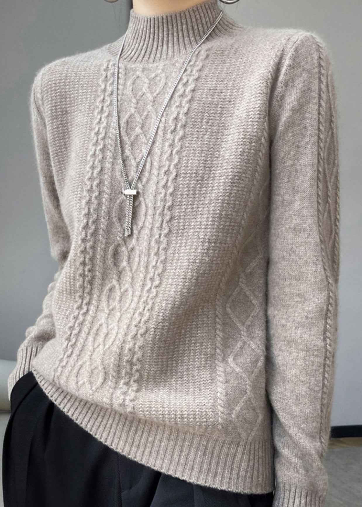 Suéter de punto trenzado con cuello alto para mujer | Ideal para otoño/invierno