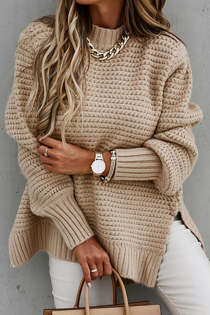 Jersey de cuello alto de cachemira liso con abertura para mujer | Ideal para otoño/invierno