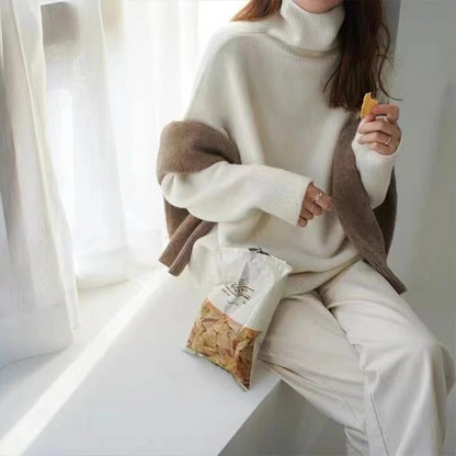 Jersey de punto de cuello alto de corte holgado para mujer | Ideal para otoño/invierno