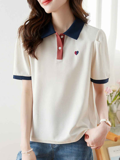 Morgan Casual Polo Collar Solid Color Top