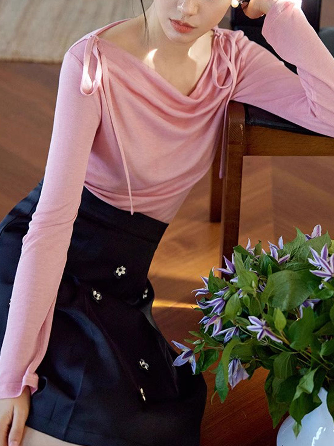 Sydney Slim Swing Collar Off-Shoulder Tie Top