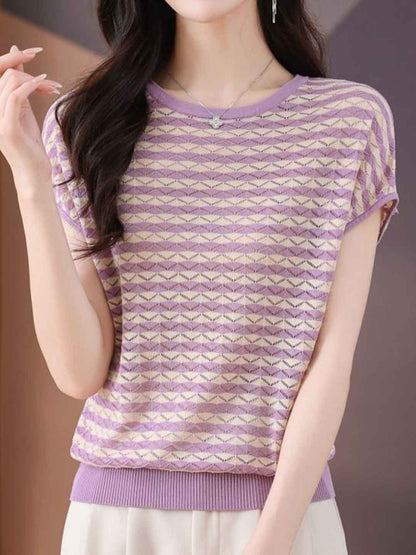 Khloe Loose Crew Neck Striped Knitted Top