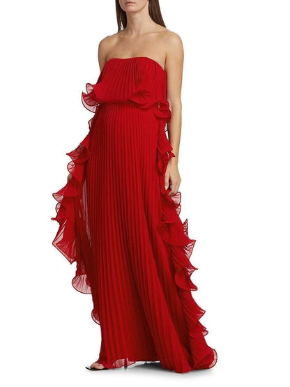 Pleated Strapless Maxi Dress