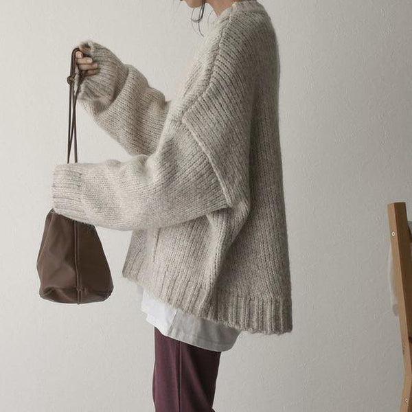 Jersey de punto extragrande con cuello redondo y bolsillo para mujer | Ideal para otoño/invierno