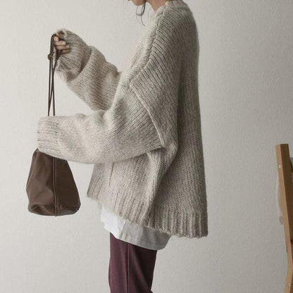 Jersey de punto extragrande con cuello redondo y bolsillo para mujer | Ideal para otoño/invierno