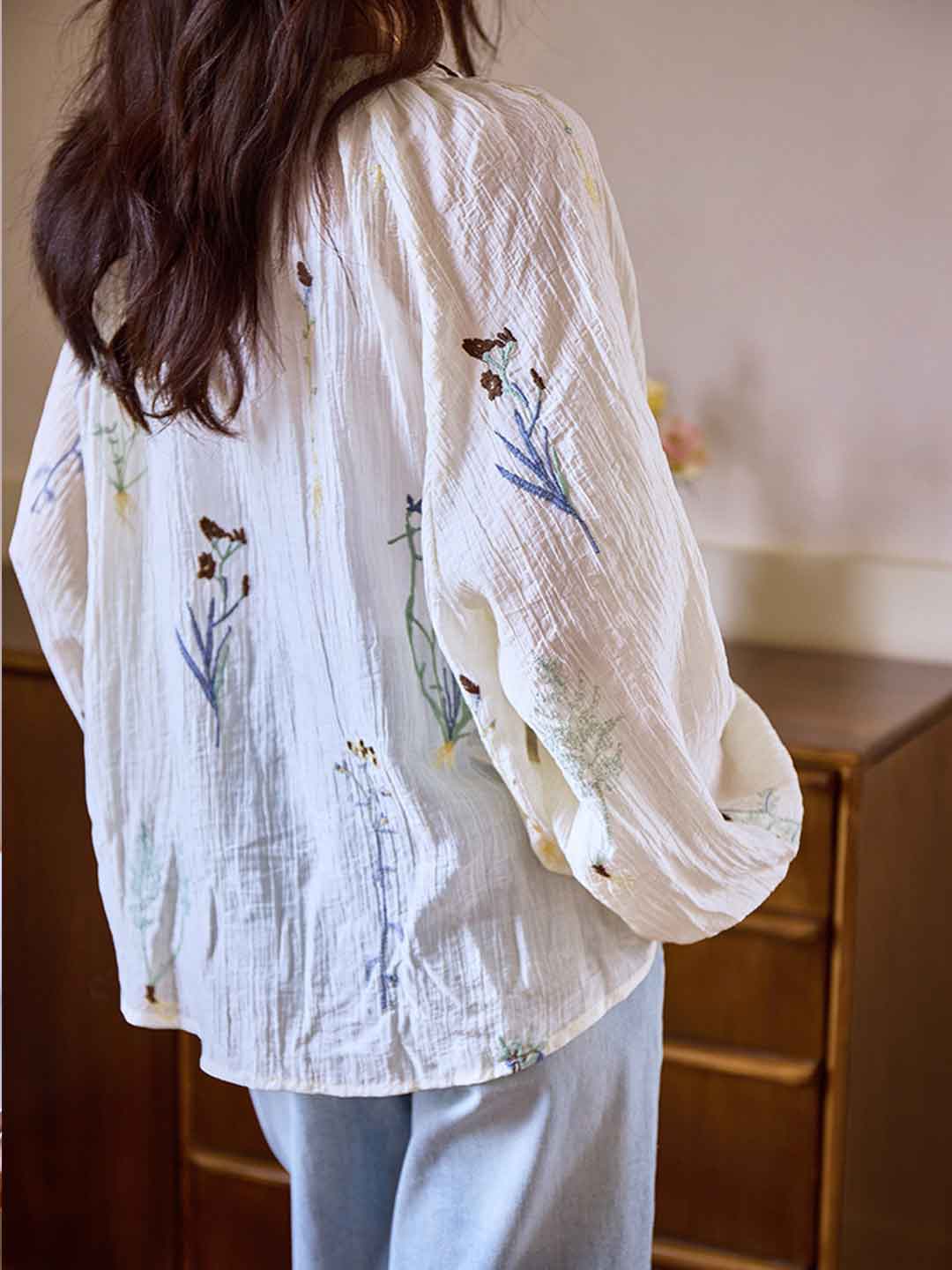 Zoey Loose Crew Neck Embroidered Chiffon Top