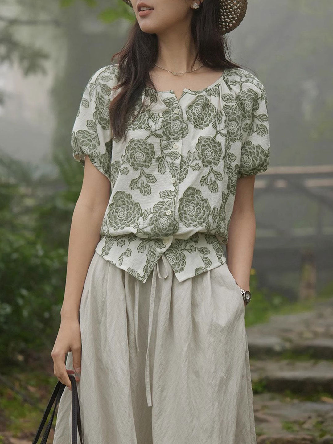 Julia Loose Crew Neck Puff Sleeve Top