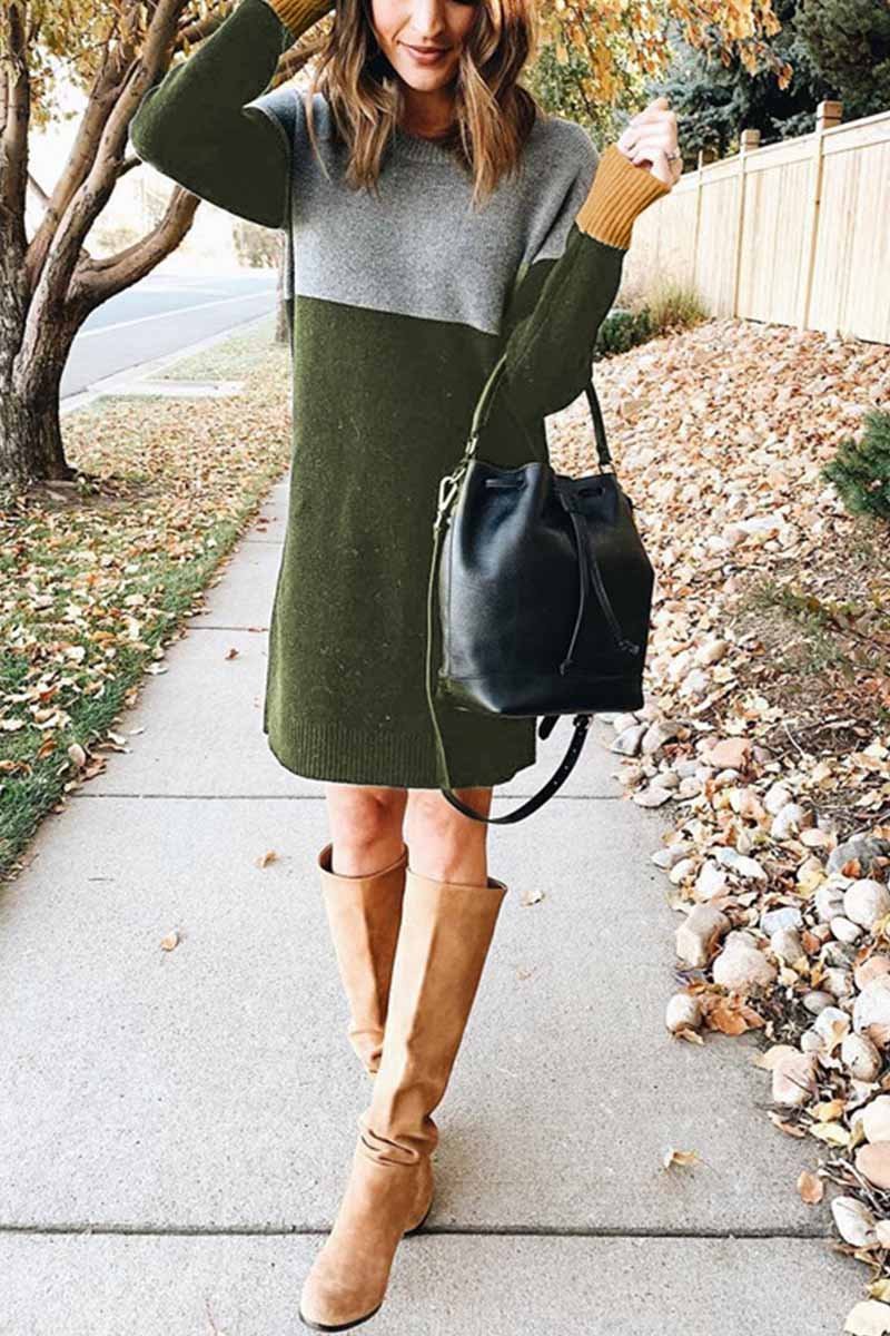 Loose Round Neck Paneled Dress(2 Colors)