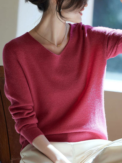 Kaitlyn Casual V-Neck Solid Color Knitted Sweater