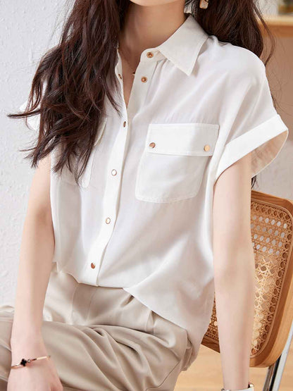 Vanessa Loose Lapel Solid Color Chiffon Top