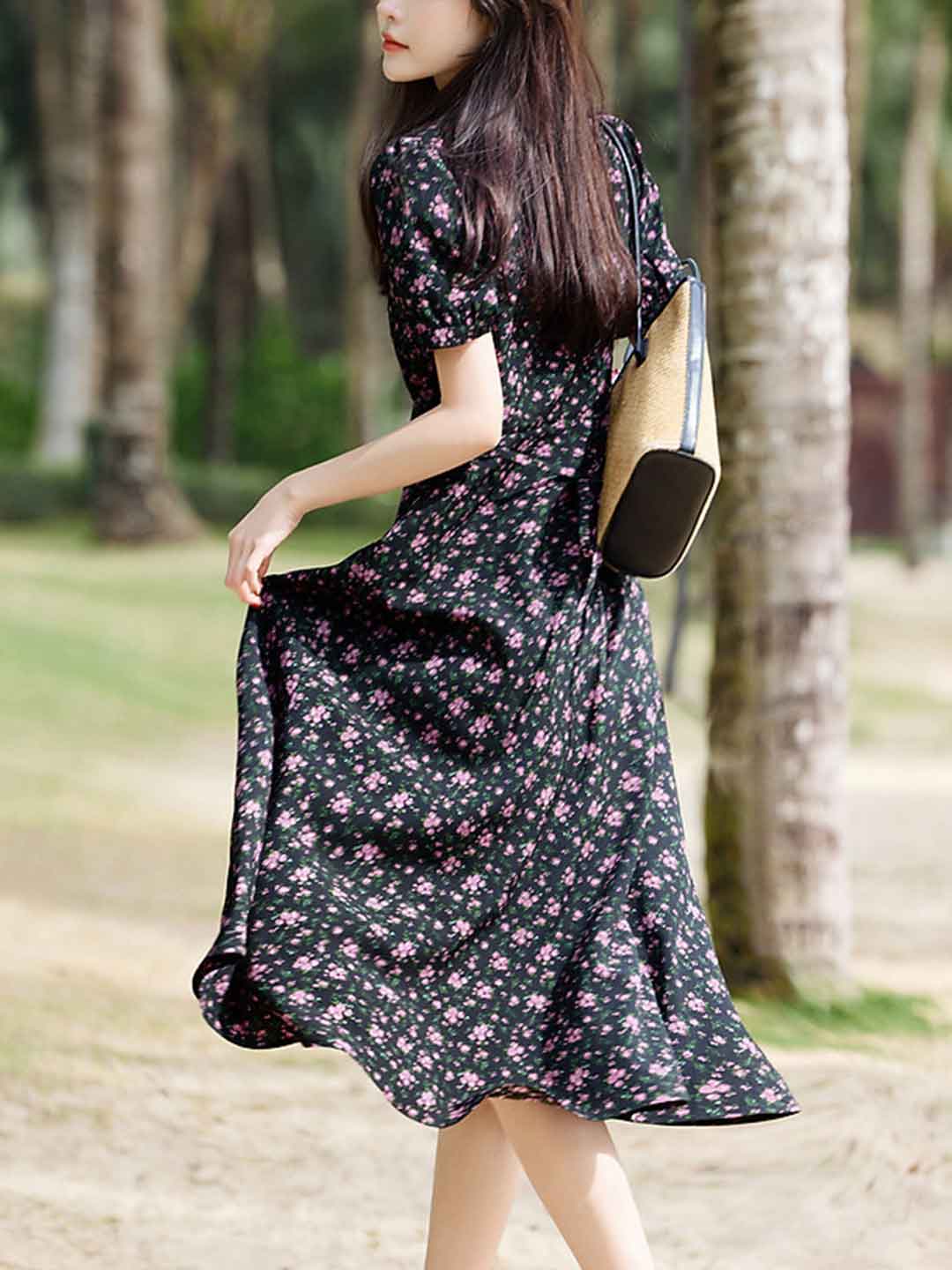 Jasmine Elegant V-neck Floral Printed Dress