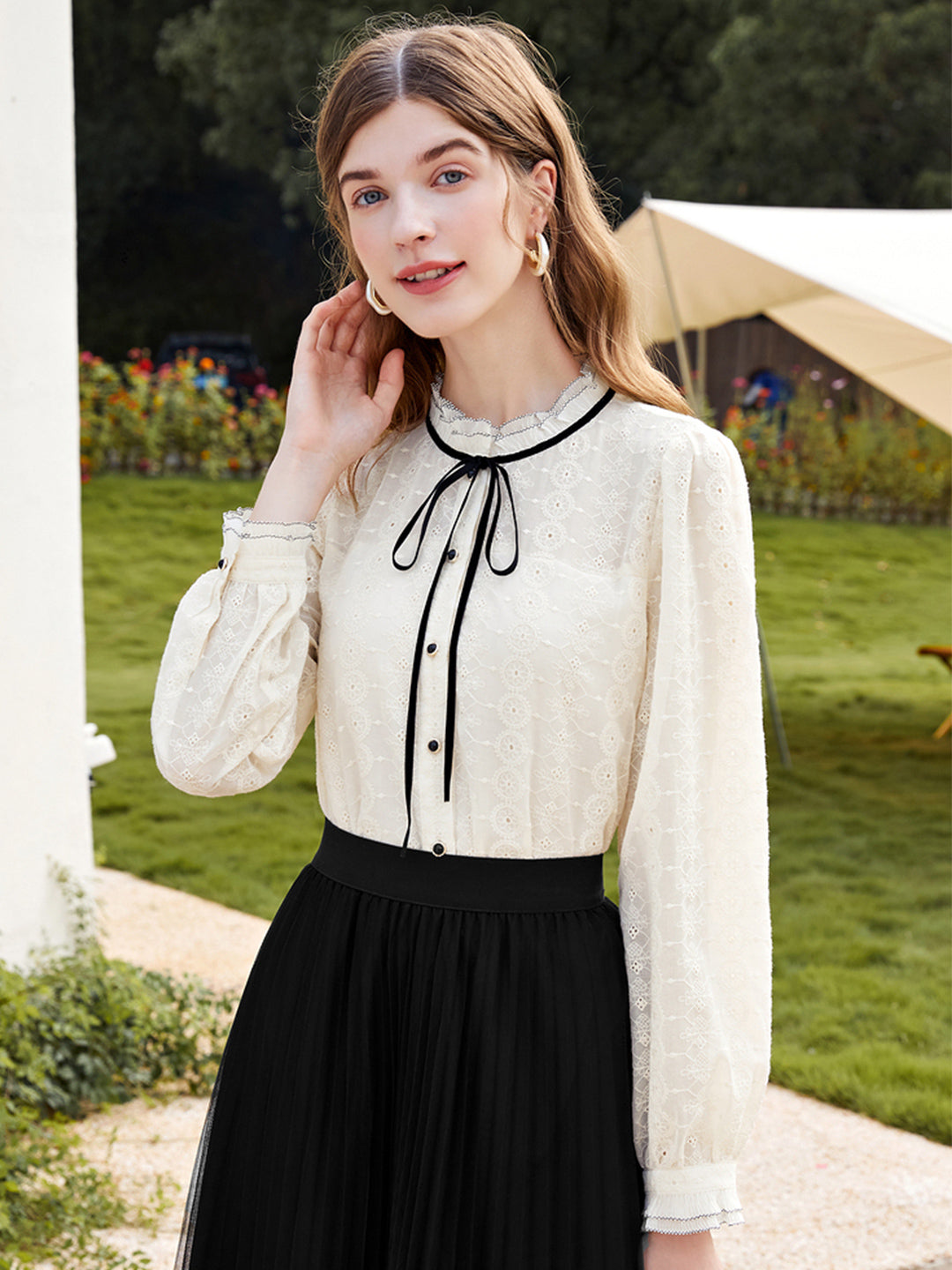 Emma Retro Embroidered  Lace Shirt