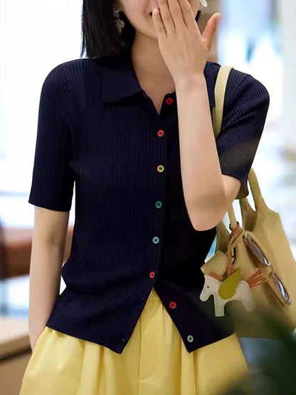Molly Classic Lapel Multicolor Button Knitted Cardigan