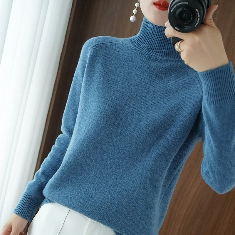 Jersey de cuello alto de punto resistente al viento para mujer | Ideal para otoño/invierno
